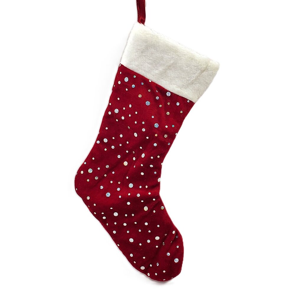 RARE “Avon” Red Velvet Sparkling Polka Dot Christmas Stocking – NEW